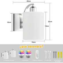 Juego de 2 Lámparas de Pared Inalámbricas Con Foco Recargables, Luces LED y RGB con Control Remoto, Apliques de Pared de Tela, iluminación para Recámara, Sala de Estar, Pasillo(plateado) - Oro - Ver 1