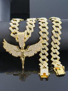 1pc Unisex Fully Rhinestone Angel Pendant Necklace, Fashionable Student Accessory - Angel Pendant Necklace - View 5