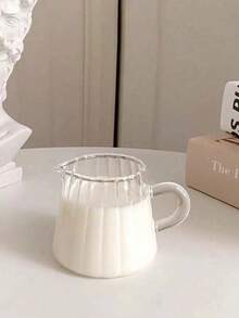 1 Set Vintage Nordic Style Glass Milk Jar, Striped Milk Pot And Tabletop Seasoning Cup