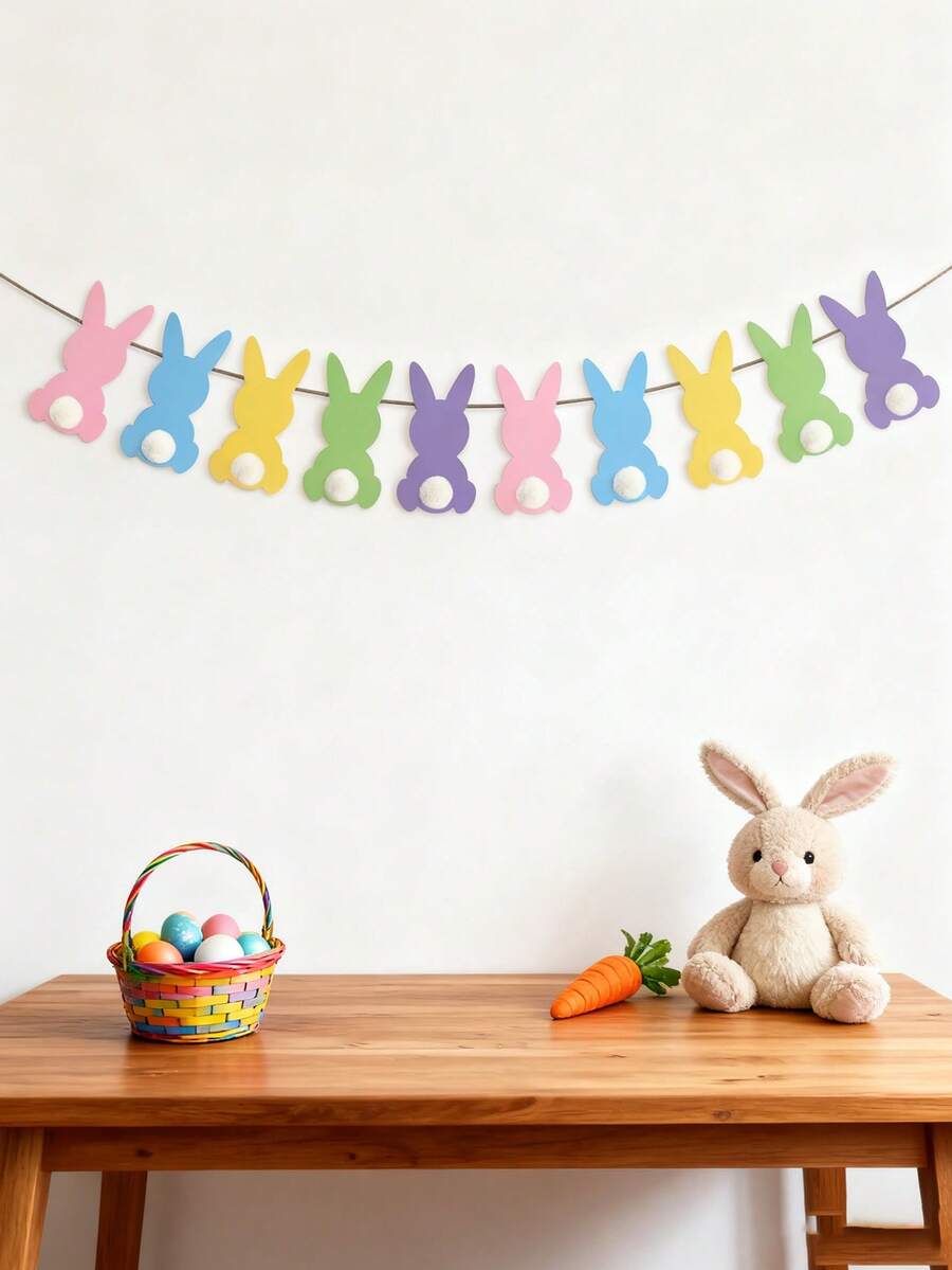 kumozawa Easter Themed Decorations, Rabbit Pull Flags, Birthday Cake Decorative Pull Flags - Multicolor - View 1