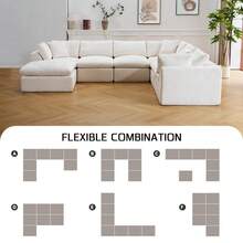ATOMHOME 139" Modular Cloud Sectional Sofa, 7-Seater Oversized Chenille Sofa Non-Assembly Couch With Movable Ottoman, Convertible Sleeper Bed For Living Room & Office Home Furniture, Beige - Màu be - Xem 6