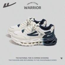 WARRIOR 1 双男式轻质透气网眼运动鞋，系带前部，厚底，低帮休闲户外运动鞋 - 藍白色 - 查看 12