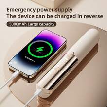 二合一多功能无线迷你便携式USB充电直发器/卷发器，6档温度可调，LCD数字显示屏，适用于所有发质，配有防尘袋，5000mAh锂电池持久续航，小巧便携，适合角色扮演、派对、旅行、毕业典礼、面试等场合，男女皆宜。内含1个防尘袋、1把梳子和1个发夹。