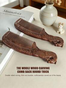 半把檀木雕花细齿梳，精美龙凤吉祥寓意梳子，防静电经络按摩发刷，适合作为礼物赠送亲朋好友。 - 彩色 - 查看 5