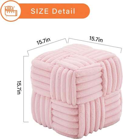 Reposapiés otomano de piel sintética de 15.pulgadas, taburete cuadrado de cambiador, no requiere montaje, asiento acolchado suave para recámara, sala de estar, entrada (rosa)