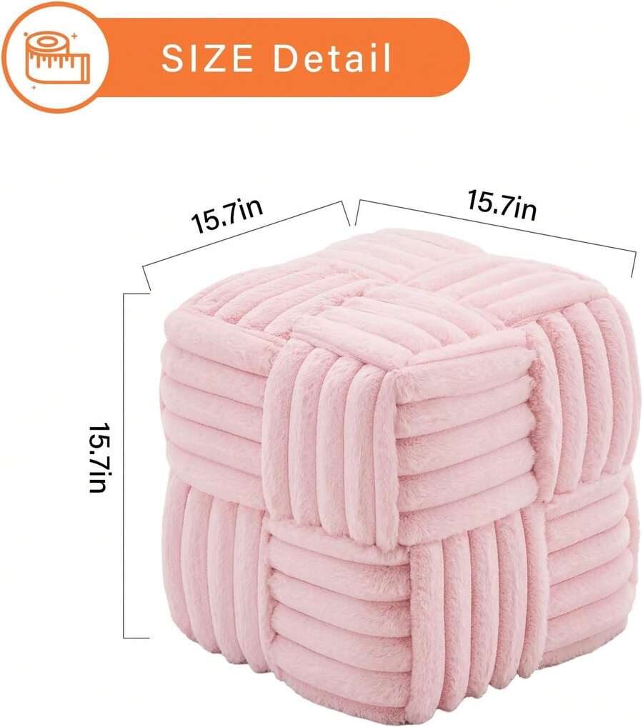 Reposapiés otomano de piel sintética de 15.pulgadas, taburete cuadrado de cambiador, no requiere montaje, asiento acolchado suave para recámara, sala de estar, entrada (rosa) - Negro - Ver 1