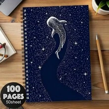 1pc A5 Spiral Notebook With Beautiful Starry Sky And Whale Shark Design, Suitable For Daily Notes, Office Supplies, School, Art Creation, Study Notes, Sketches, Excellent Gift Choice, 50 Pages - A5 - View 6