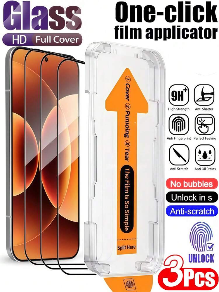 3 piezas Protector de pantalla de vidrio templado HD de instalación sin polvo con un solo clic, a prueba de explosiones y resistente a los arañazos, compatible con Samsung Galaxy S26 S25 S24 A57 A56 A37 A36 A17 A27 A16 A26/ 15T 14T 13T Poco M6 M7 X6 Redmi Note 14 13 Pro 4G 5G/Compatible con las series 17/16 Pro Max, dureza 9H, sin burbujas, adsorción automática, fácil instalación, protector de teléfono [compatible con reconocimiento de huella digital] - transparente - Añade 12