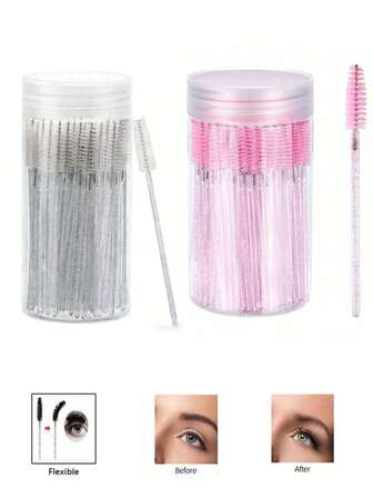 1/100pcs Disposable Mascara Wands, Crystal Eyebrow Brush (Suitable For Eyelash Extensions), Black Mascara Brush (With Storage Box), Eyebrow Brush, Eyeshadow Brush, Spiral Brush, Travel Eyeshadow Brush, Eye Makeup Accessories, Mascara Extension Brush, Crystal Eyebrow Brush, Hypoallergenic Disposable Eyeshadow Applicator - Mascara Extension And Eyebrow Brush Set, No Power Required