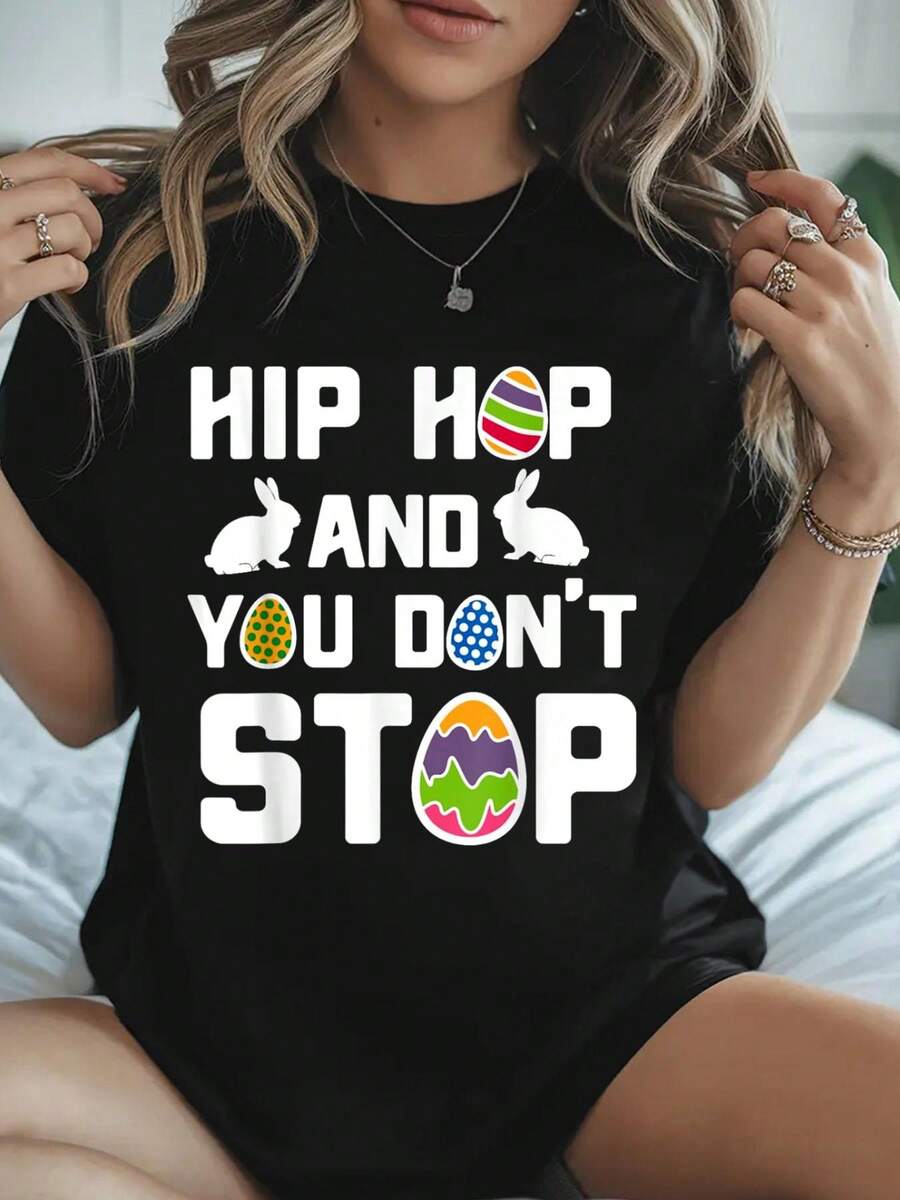 100% Algodón Hip Hop Y No Te Detienes Camiseta Impresa de Algodón para Niños y Niñas para el Domingo de Pascua, Camiseta de Manga Corta Suave para Mujeres, Camiseta Estilosa y Cómoda para Mujeres, Camisetas Gráficas - Negro - Ver 1