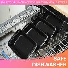 GXDOX 100pcs 38oz Black Rectangular Bento Box, Food Storage Containers With Lids, Disposable Plastic To Go Containers, Bento Box, Stackable, Leak-Proof, MicrowaveSafe, DishwasherSafe, Kitchen Organizers And Storage - 黑色 - 查看 6