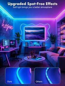 RGB LED霓虹灯带，带遥控器/APP控制，防水柔性霓虹灯，适用于卧室、房间装饰，16英尺-100英尺霓虹灯带，RGB LED灯带可通过APP和遥控器控制，具有定时、音乐同步功能，户外IP67防水，柔性霓虹灯，适用于卧室、客厅、游戏、万圣节派对、圣诞节装饰，LED霓虹灯招牌 - 多色光 - 查看 3