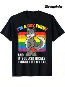 Men's LGBTQ Pride T-Shirt - Funny Gay Saying - Black Shirt With Rainbow Fox Graphic - Sizes S-3XL - Soft Fabric For Pride Month, Casual Attire & Themed Events - Adult LGBTQ+ Apparel - 黑色 - 查看 7