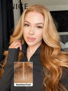 100%真人发假发，告别打结，透明蕾丝，预剪预漂白，7x5蕾丝假发，TL412棕金色挑染水波纹抽绳假发，真人发蕾丝前假发，无需胶水即可佩戴，尽在UNice Hair