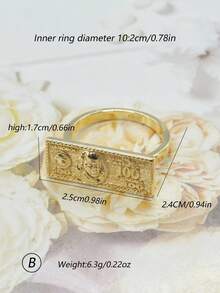 1枚时尚嘻哈美元钞票戒指，适合日常佩戴/派对/活动，男女皆宜，魅力朋克风格戒指，绝佳的圣诞节/万圣节/复活节礼物，送给男友/父亲的最佳选择 - 金色 - 查看 16