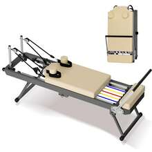 Pilates Reformer Machine, Indoor Pilates Reformer With High Strength Alloy Springs, Foldable Pilates Reformer For Home Gym,Black/Pink/Beige - Beige+Lron - View 5