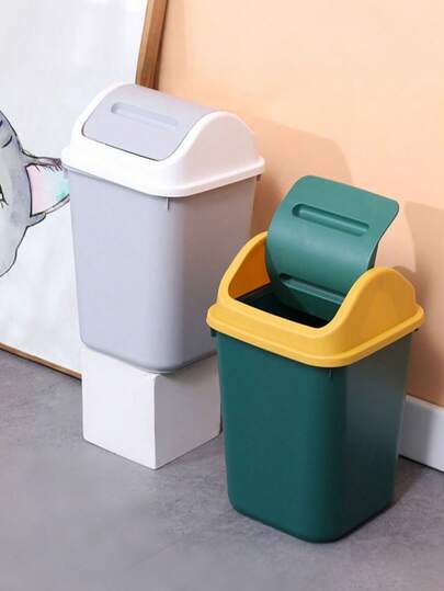 Large Capacity Leak-Proof Thick & Durable Trash Can With Lid, Suitable For Kitchen, Office, Bedroom, Effectively Controls Odor, Ventilation Hole Design, Space-Saving, Minimalist Style, Fashionable & Durable