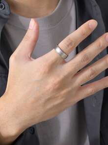 1pc Customized Text Stainless Steel Black & Silver Tone Unisex Fashion Ring, Personalized Gift For Girlfriend, Boyfriend, Parents, Family, Friends, Anniversary, Birthday, Graduation - Silver - View 6