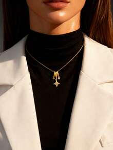 1件水钻腰带流苏星形珍珠吊坠项链，镶嵌小水晶，梦幻闪亮设计，送给妻子、女性朋友、闺蜜的礼物 - 小蠻腰星星項鍊 - 查看 3