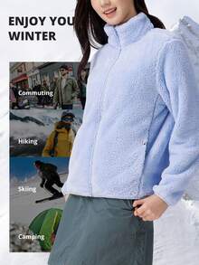 CAMEL CROWN 女士户外珊瑚绒外套，双面可穿的秋冬季抓绒大衣，加厚保暖，防静电，防风内衬 - 畢摩藍 - 查看 4