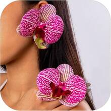 Big Flower Drop Earrings For Women Large Butterfly Orchid Stud Artificial Bohemian Butterfly Orchid Large Flower Ear Studs Bridal Wedding Floral Jewelry - Màu sắc - Xem 5