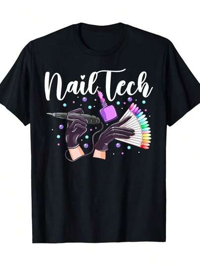 1 pieza de uniforme de trabajo de manicurista con citas, esmalte de uñas, labios, camiseta de uñas 180g 100% algodón suave