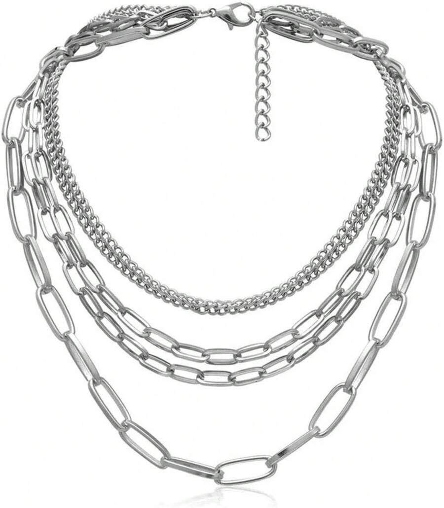 Chunky Necklaces For Women Punk Chain Silver Statement Collar Necklace - A型6 - 查看 1