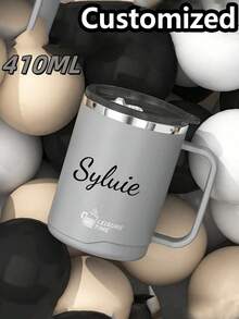 1pc Customized Stainless Steel Mug With Lid, Customized Stainless Steel Insulated Coffee Cup With Handle, 12oz Double Wall Vacuum Travel Mug, Double Layer Design, With Handle, Heat-Resistant, Anti-Drop, Portable Outdoor Cup, Coffee Mug, Leak-Proof And Anti-Scald Milk Coffee Cup, Large Capacity Drinking Cup, Birthday & Holiday Gift - 彩色 - 查看 1