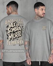 Valley Of The Shadow Of Death T-Shirt Jesus God Religion Bible Verse Psalm 23:4 100% Cotton Shirt Unisex Blouse - 灰色 - 查看 2