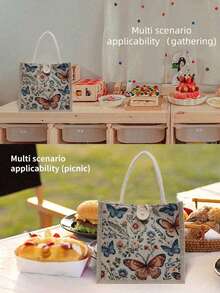 Minimalist Fashion Linen Tote Bag, Large Capacity Handbag, Portable Casual Storage Bag, Multifunctional Shopping Bag, Annual Meeting Gift Bag, Support DIY Design, Date, Birthday, Bridesmaid Wedding Gift Bag, Student Teacher Back To School Special Bag, Suitable For Women, Mother's Day Gift - Multicolor - View 4