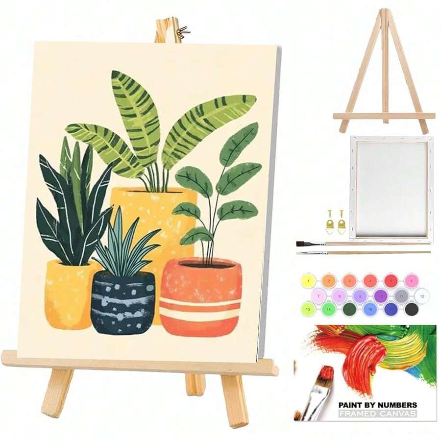 WEMEON Malen Nach Zahlen Erwachsene(40X50cm)- Katze Malen nach Zahlen, Malen Nach Zahlen Kit mit 3 Pinseln, Acrylfarben Handgemalt Ölgemälde Leinwand für Home Decor, Ohne Rahmen-7256 - Pflanzen02 - Übersicht 1