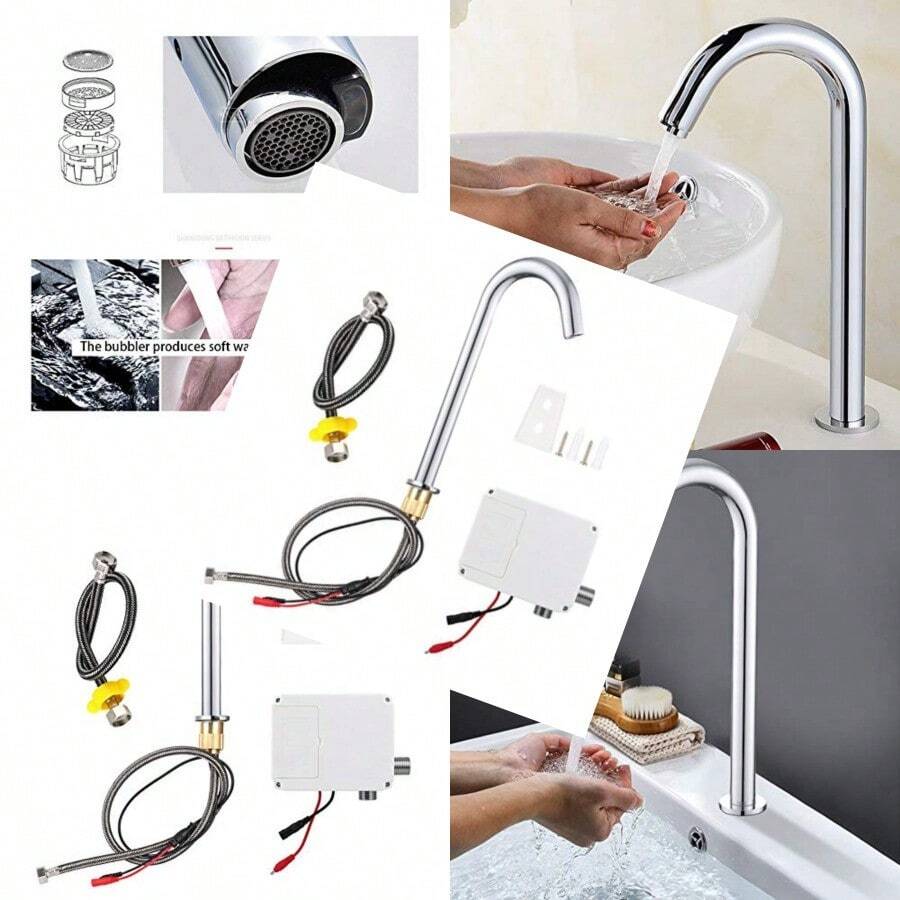 htyLlave de Sensor Rosca G1/2in Sensor de induccion automatica Llave de Agua Infrarrojo Solo Grifo frio con Caja de Control para baño Limpieza de Manos sin Contacto Tipo de Altura Altayfg - como en la foto - Ver 1