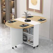 Mesa Comedor 140 * 70 * 75CM, Mesa de Comedor Plegable con Ruedas y Estante de Almacenamiento, Ahorro de Espacio, Mesa de Cocina Extensible, Adecuada para Cocina, Salón, Oficina en Casa (Color Madera) - Color Madera - Ver 5