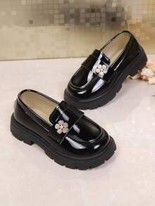 1 Pair Girls' Waterproof Lightweight Flat Loafers, Princess Oxford Shoes, British Style - Black - View 5