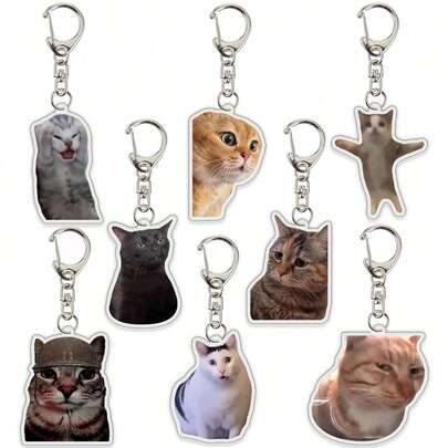 Cute Cat Expression Keychain, 2 Chatting Cats Keyring, Kawaii Pendant, Funny Keychain, Back To School Season
