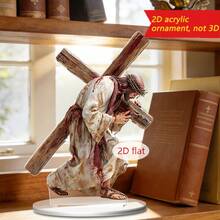 1/2pcs Acrylic Jesus Carrying Cross Figurine, 2D Flat Design, Not 3D Statue, Religious Christian Desktop Decor, Suitable For Easter Home Church Decoration, Prayer Room, Office Desk, Can Be Used As Gift - Multicolor - View 2