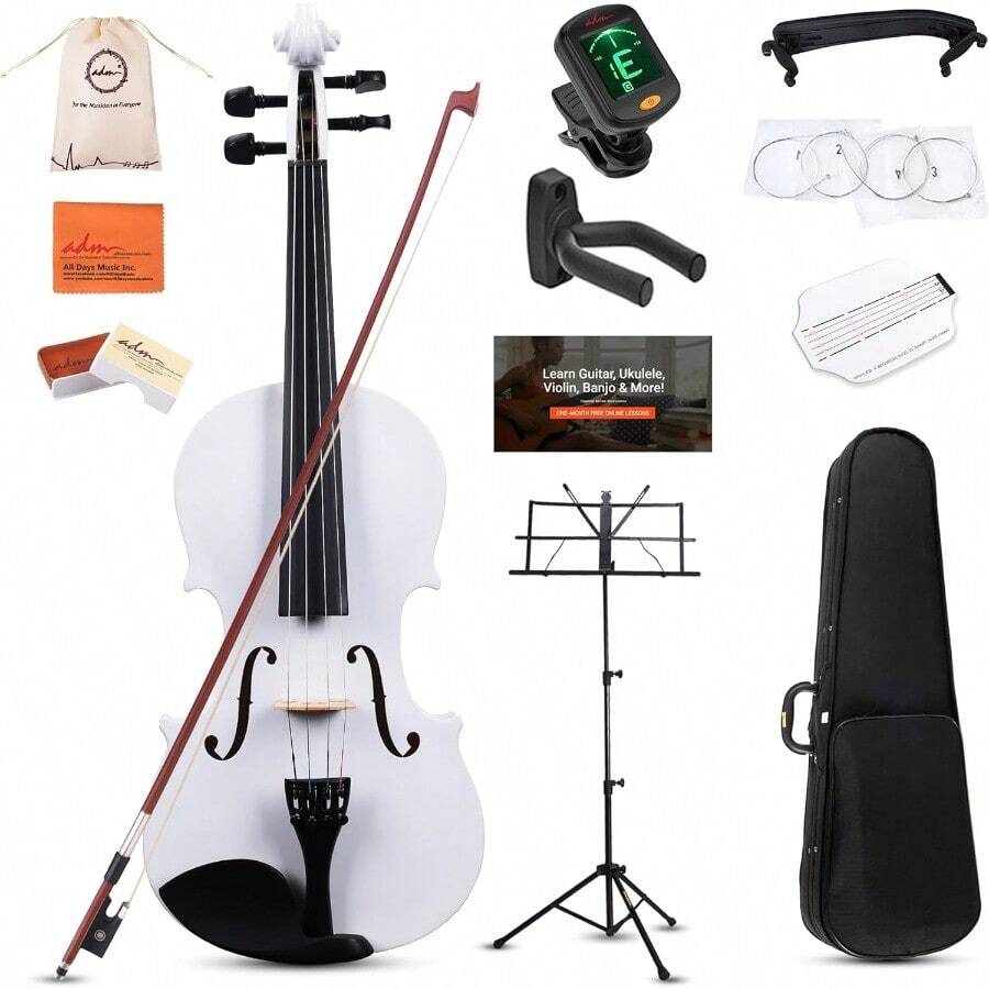Odwmwhuh Acoustic Violin For Beginners 4/4 Full Size Acoustic Violin Fiddle For Teens Students Violin Starter Kit With Hard Case Shoulder Rest Bow Violin Music Stand And Strings White - White - View 1
