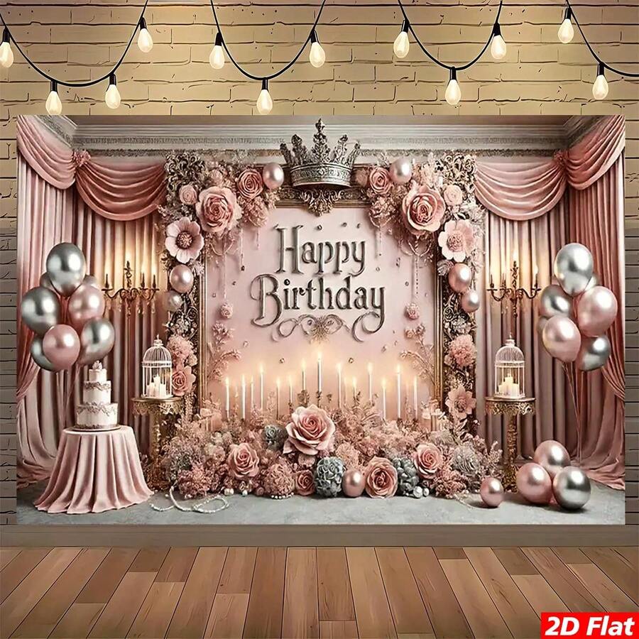 A 2D Flat-Printed Birthday Party Backdrop, Suitable For Room Decoration, Family Gatherings, Festival Celebrations, Photography Decoration, Interior Aesthetic Decoration | Theme Decoration | Mother's Day, Father's Day, Valentine's Day, Celebration Gifts, Ideal Gifts, Wedding Party Decoration - 紅色 - 查看 1
