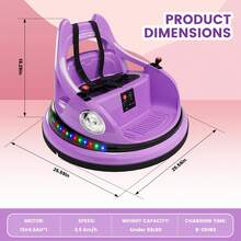 Carrito de Choques Eléctrico Infantil 12V con Control Remoto, Giro 360°, 2 Velocidades, Luces y Música, para Niños Pequeños - Morado - Ver 2