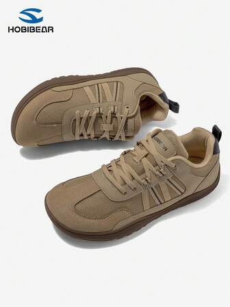 HOBIBEAR Zapatos de suela blanda de ajuste ancho para hombres, zapatos planos con cordones y puntera redonda en estilo patchwork, zapatillas casuales minimalistas y retro unisex, de malla transpirable, para todas las estaciones