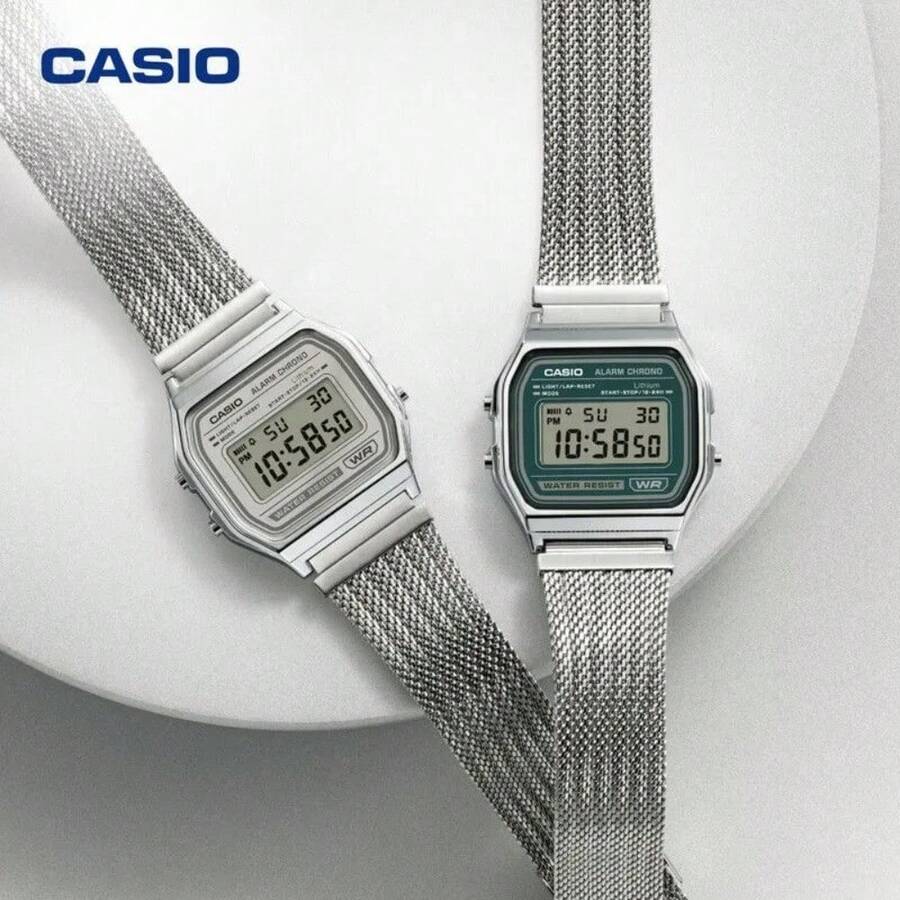 CASIO Vintage Digital Watch, A158WEM Stainless Steel Mesh Band Retro Square Dial With LED Light, 7-Year Battery, Water Resistant Unisex Wristwatch For Daily Commute/Casual - one-size - View 1