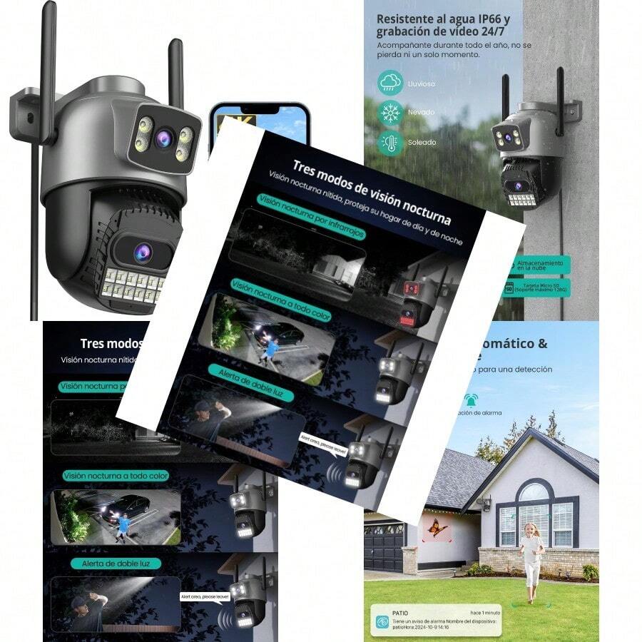 ANBIUX 4K 8MP Camara de Exterior 2.4G/5G Cámara de con Lente Doble Visión Nocturna Color 30M Seguimiento automático Sirena Audio Bidireccional IP66 poyo Alexa-0003 - A22YQ - Ver 1