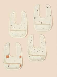 4pcs U-Shaped Waterproof Baby Bibs, Cute Printed Pattern, Includes Waterproof Layer, Soft & Comfortable Feeding Bibs, Suitable For Drooling Babies - Multicolor - View 6