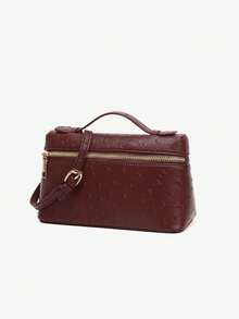 Dedoo 1. 时尚热销新品。纯色鸵鸟纹PU方形斜挎午餐包。可手提、单肩或斜挎。适合日常搭配、通勤、时尚穿搭以及情人节礼物。 - 咖啡 - 查看 7