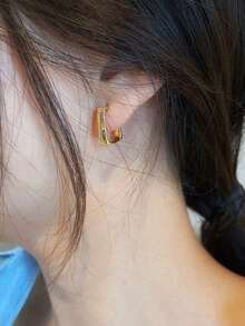 1 par de pendientes de botón cuadrados dorados de estilo minimalista, con diseño geométrico hueco, elegantes y versátiles, regalo para vacaciones/Día de San Valentín - irregular - Ver 8