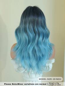 AKAKO 时尚渐变蓝色波浪波波头假发，女士款，20英寸中长波浪卷发，带刘海，全机织合成纤维，耐热，适合日常佩戴、音乐节角色扮演、前卫Y2K及哥特街头风派对。 - 淺藍色 - 查看 3