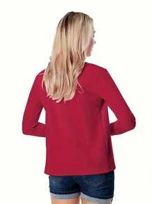 Ladies' Elegant Solid Color Blazer - Four-Season Versatile Blazer, Machine Washable, For Casual & Professional Wear, Opaque Fabric, Classic Office Jacket, Wrinkle-Resistant, Lightweight Staple Piece - Đỏ - Xem 2