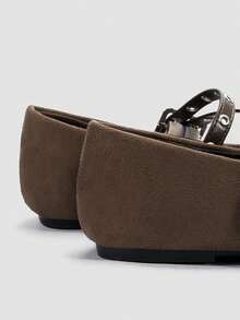 ADAMUMU Women's Fashion Square Toe Casual Party Office Buckle Breathable Woven Hollow Mesh Comfortable Slip-On Flat Shoes, Apricot - Mocha Brown - View 7