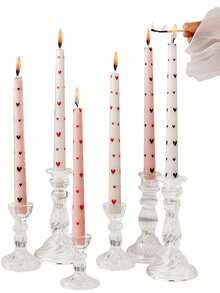 2pcs/Set (1 Box) Long Stem Conical Heart-Shaped Pink Candles, 9.84 Inches, Soy Wax, Smokeless, Wedding Party Decor Atmosphere Taper Candles, Black Heart, Red Heart, Pink Candles, White Candles, Holiday Atmosphere Candles, Valentine's Day Candles, Cute & Fun Candles
