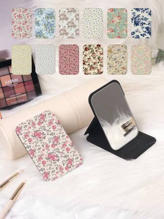 1pc Countryside Style Compact Folding Makeup Mirror, Lightweight & Thin, Durable PU Leather, Suitable For Travel, Gatherings, Work, School, All Ages